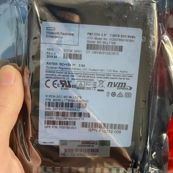 Sam Sung 7.68TB PM1723b Enterprise SSD NVME MZ-WLL7T6B U.2 MZWLL7T6HMLA-000H3 2.5" SSD